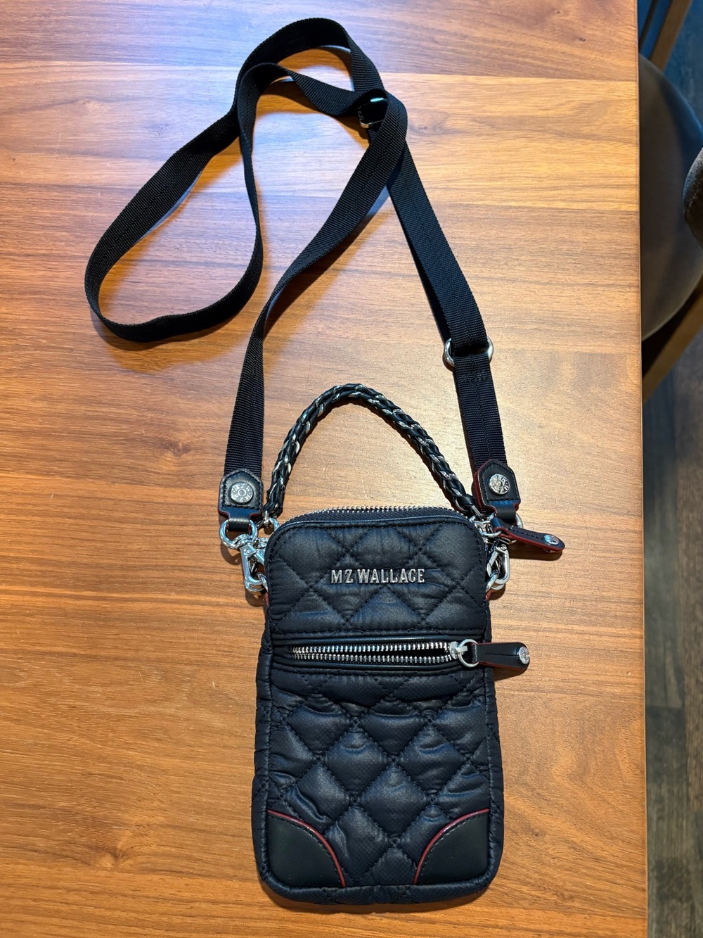 MZ Wallace Black Quilted Belt Bag with Silver Hardware